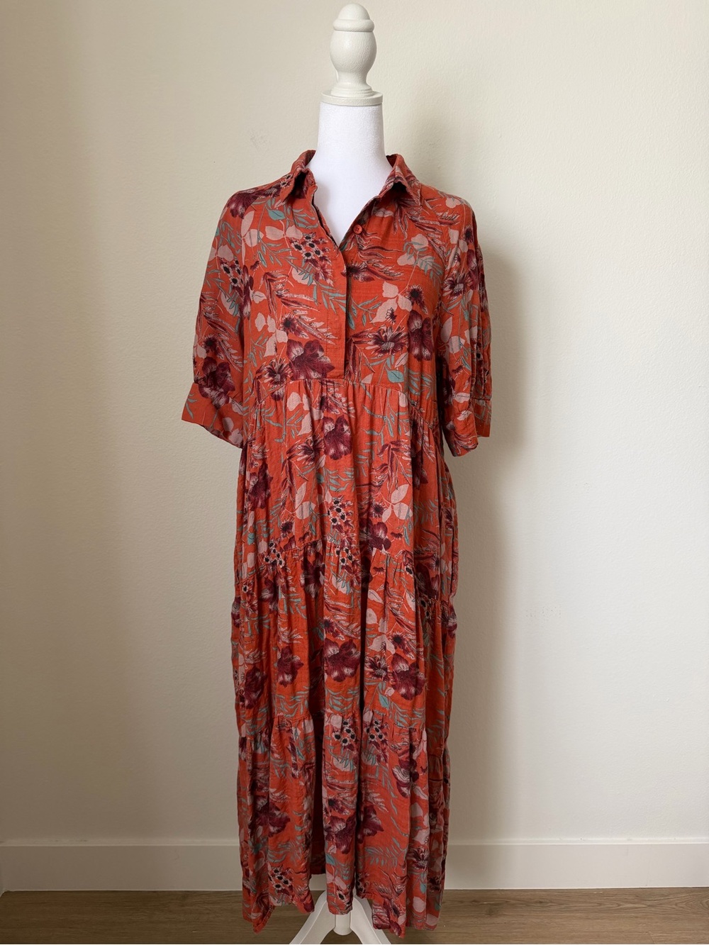 Natural Life Rebecca Midi Dress Orange Tropical Floral Pockets | Size L - Picture 3 of 12